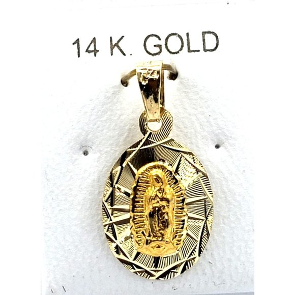 14k REAL GOLD Oval Guadalupe Scapular Pendant - Picture 1 of 6